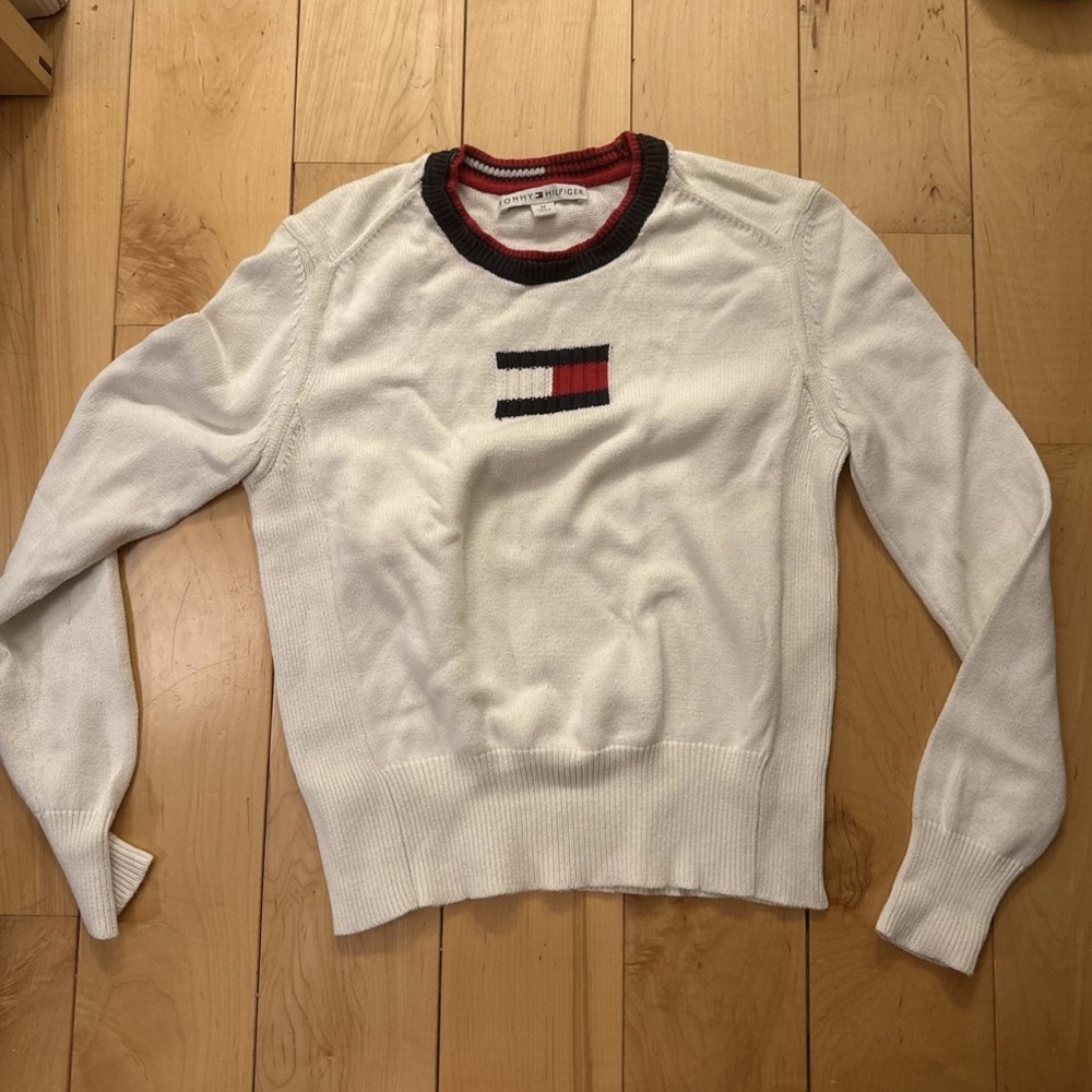 Tommy Hilfiger White Sweater with Red & Navy Trim